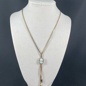 Vintage D’Orlan Gold-Tone Cameo Lariat Necklace with Blue Accent